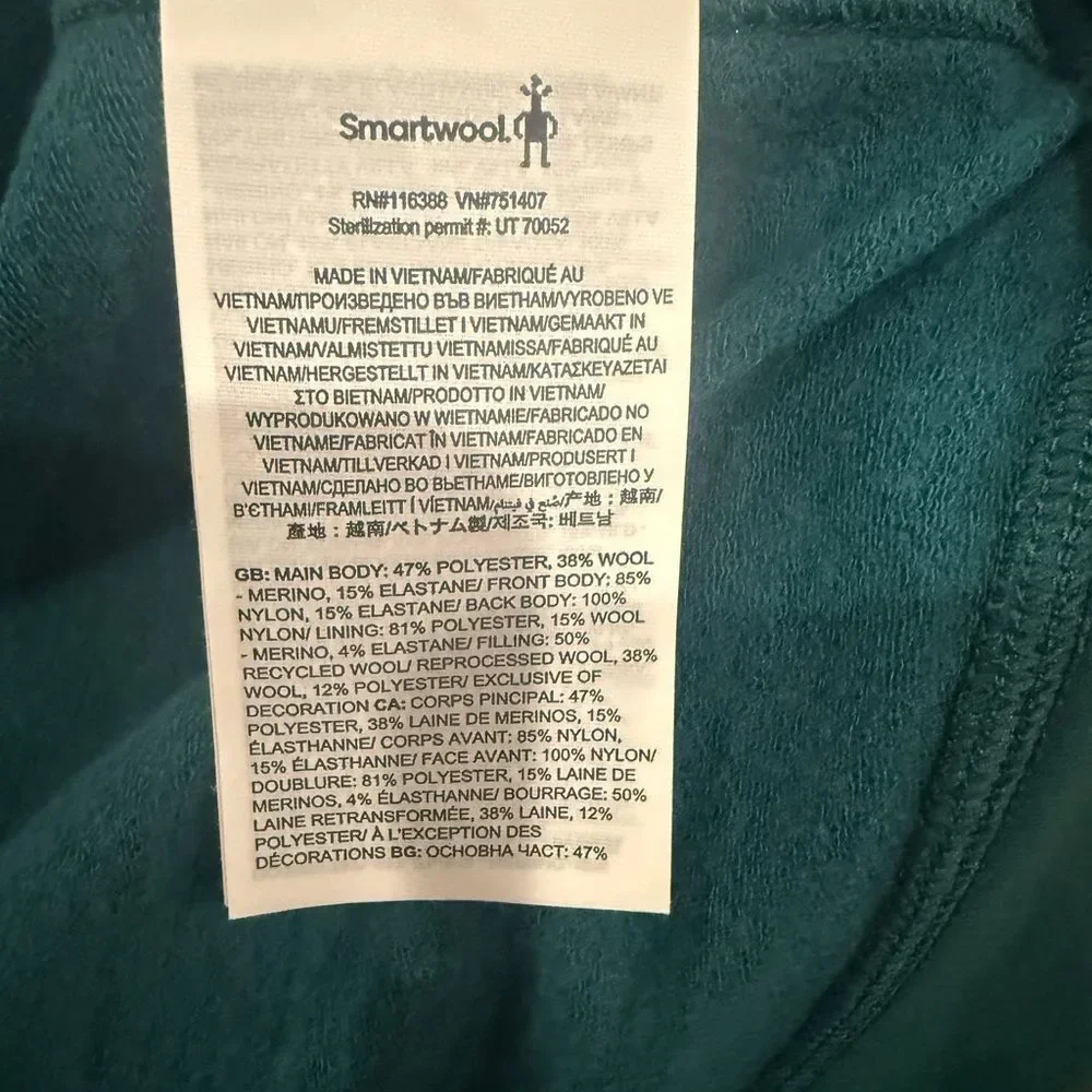 Smartwool Men’s XL Hybrid Merino Wool Blend Vest Full Zip Teal Black NWT